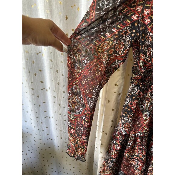 Miss Me Prairie Sheer Chiffon Puff Sleeve Tiered Ruffles Whimsigoth Dress S - Picture 3 of 7